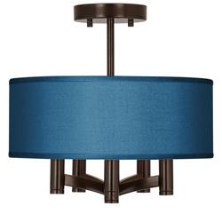 Possini Euro Ava 14&quot; Wide Blue Faux Silk 5-Light Bronze Ceiling Light