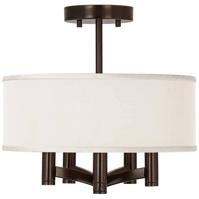 Image 1 Possini Euro Ava 14 inch Wide Cream Faux Silk 5-Light Bronze Ceiling Light