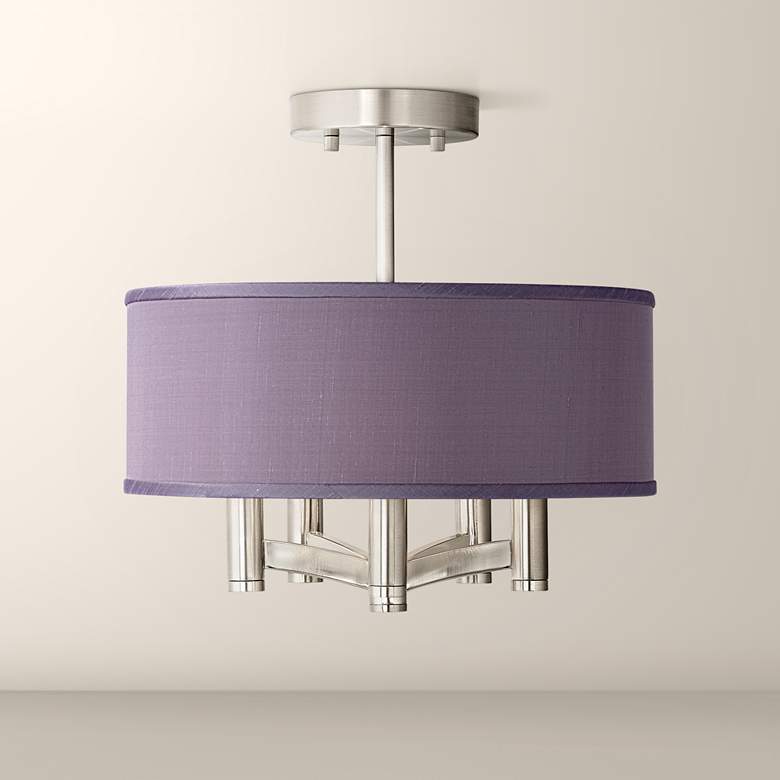 Image 1 Possini Euro Ava 14 inch Wide Eggplant Purple 5-Light Nickel Ceiling Light