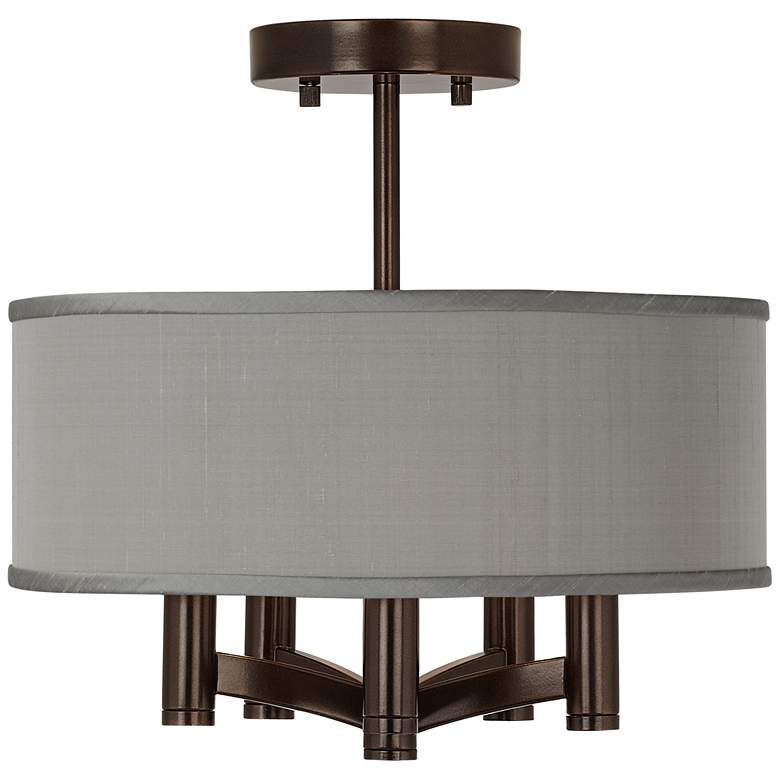 Image 1 Possini Euro Ava 14" Wide Gray Faux Silk 5-Light Bronze Ceiling Light