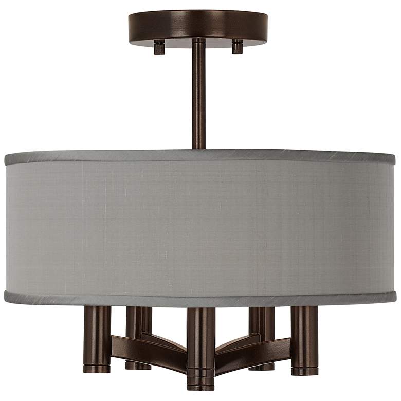 Image 1 Possini Euro Ava 14 inch Wide Gray Faux Silk 5-Light Bronze Ceiling Light