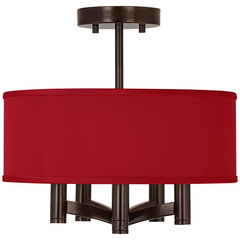 Image 1 Possini Euro Ava 14" Wide Red Faux Silk 5-Light Bronze Ceiling Light
