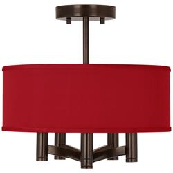 Possini Euro Ava 14&quot; Wide Red Faux Silk 5-Light Bronze Ceiling Light