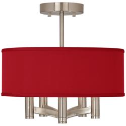 Possini Euro Ava 14&quot; Wide Red Faux Silk 5-Light Nickel Ceiling Light