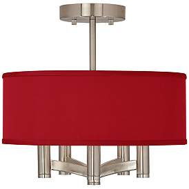 Image1 of Possini Euro Ava 14" Wide Red Faux Silk 5-Light Nickel Ceiling Light
