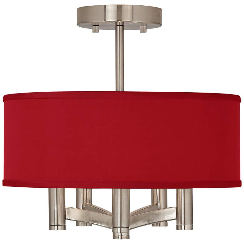 Image 1 Possini Euro Ava 14 inch Wide Red Faux Silk 5-Light Nickel Ceiling Light