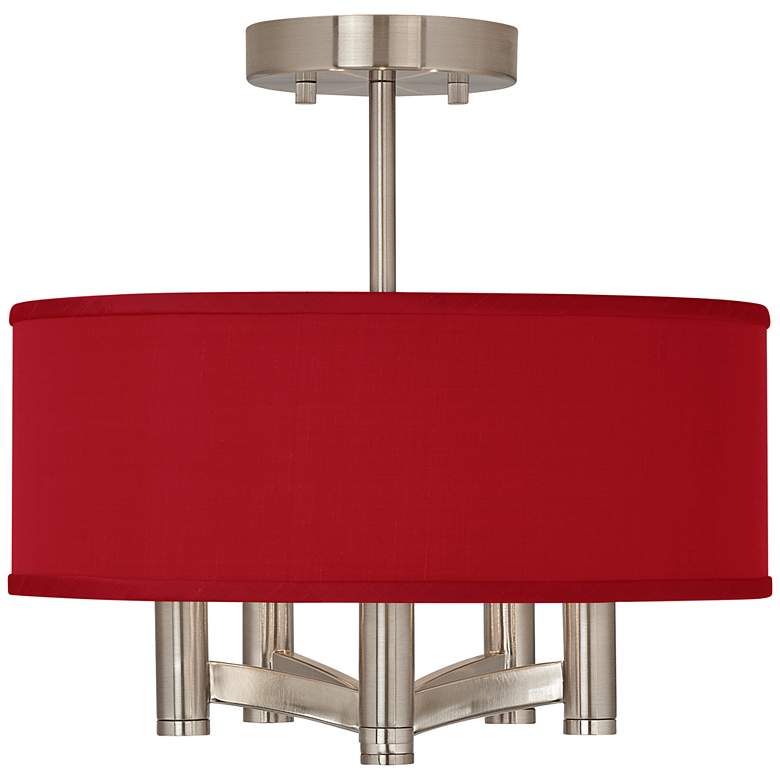 Image 1 Possini Euro Ava 14" Wide Red Faux Silk 5-Light Nickel Ceiling Light