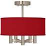 Possini Euro Ava 14" Wide Red Faux Silk 5-Light Nickel Ceiling Light