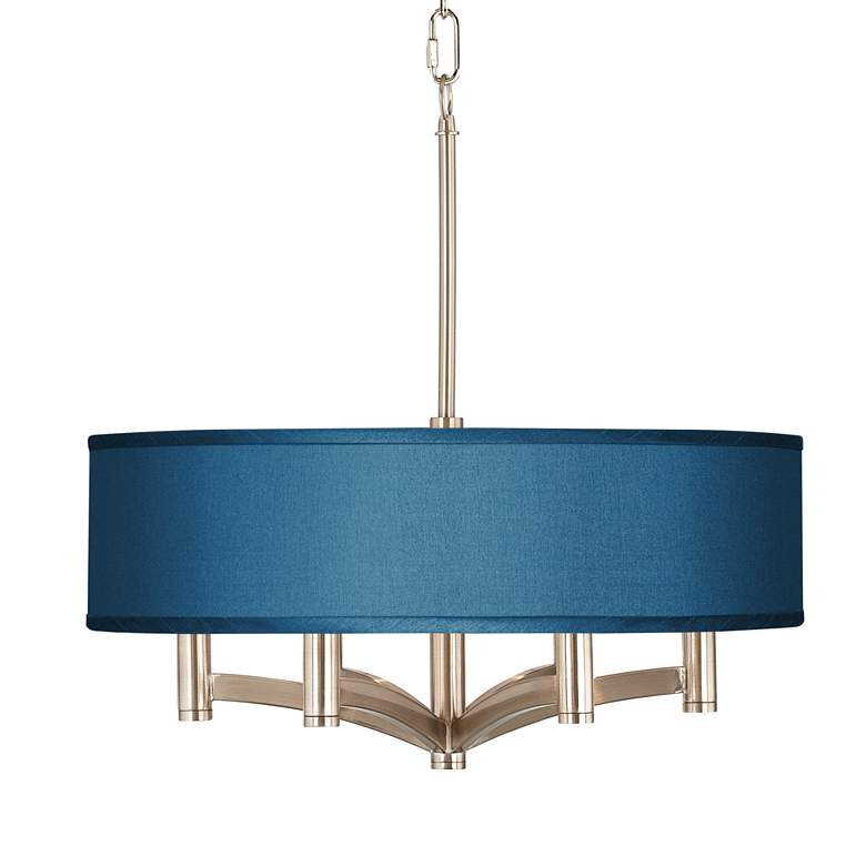 Image 1 Possini Euro Ava 20 inch Blue Faux Silk 6-Light Nickel Pendant Chandelier