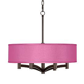 Image1 of Possini Euro Ava 20" Faux Silk Pink Orchid 6-Light Pendant Chandelier