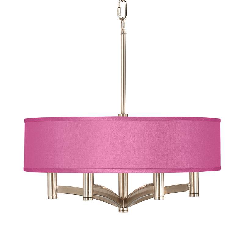 Image 1 Possini Euro Ava 20" Pink Faux Silk 6-Light Nickel Pendant Chandelier