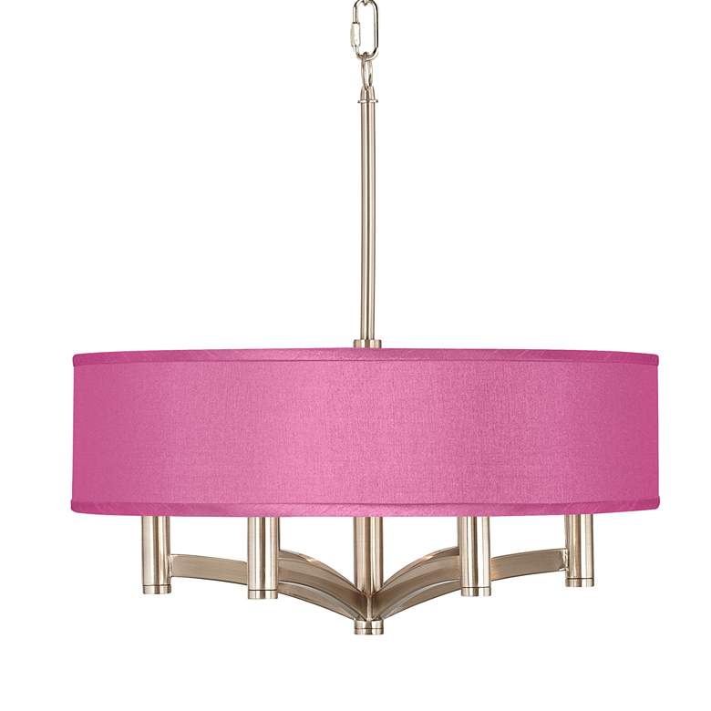 Image 1 Possini Euro Ava 20 inch Pink Faux Silk 6-Light Nickel Pendant Chandelier