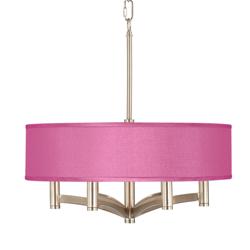 Possini Euro Ava 20&quot; Pink Faux Silk 6-Light Nickel Pendant Chandelier