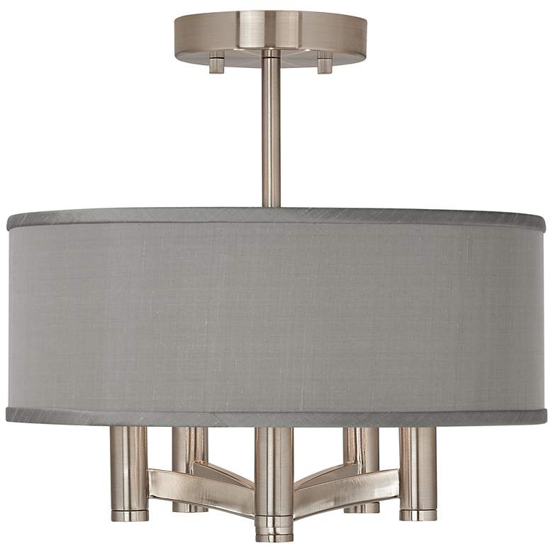 Image 1 Possini Euro Ava 20 inch Wide Gray Faux Silk 5-Light Nickel Ceiling Light