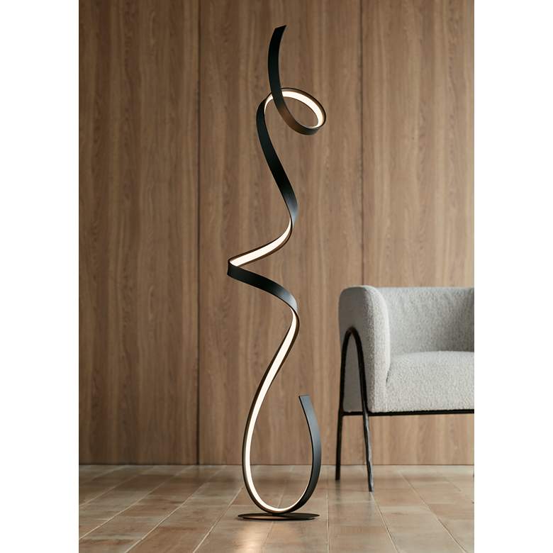 Image 1 Possini Euro Avante 56 1/2" Modern Ribbon LED Floor Lamp Black