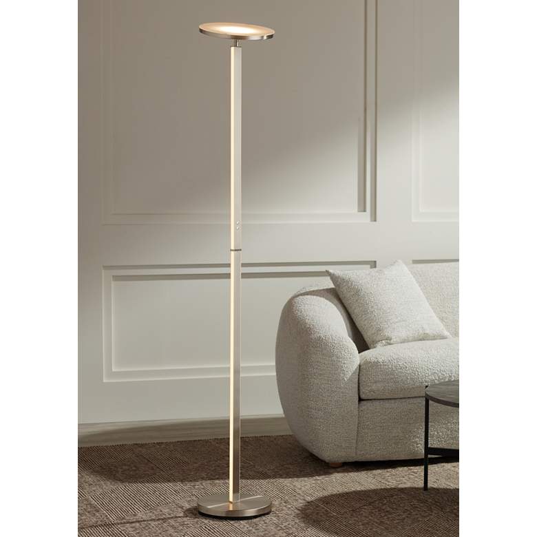 Image 1 Possini Euro Aventura Adjustable Satin Nickel LED Torch Floor Lamp