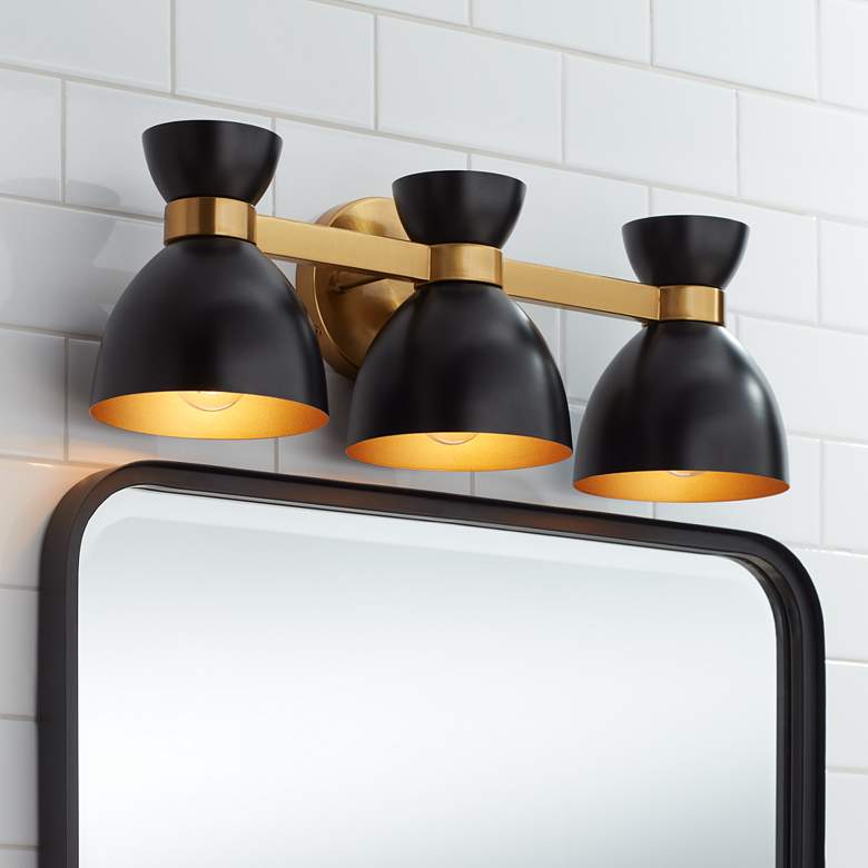 Image 1 Possini Euro Axford 20" Wide Black and Gold 3-Light Bath Light