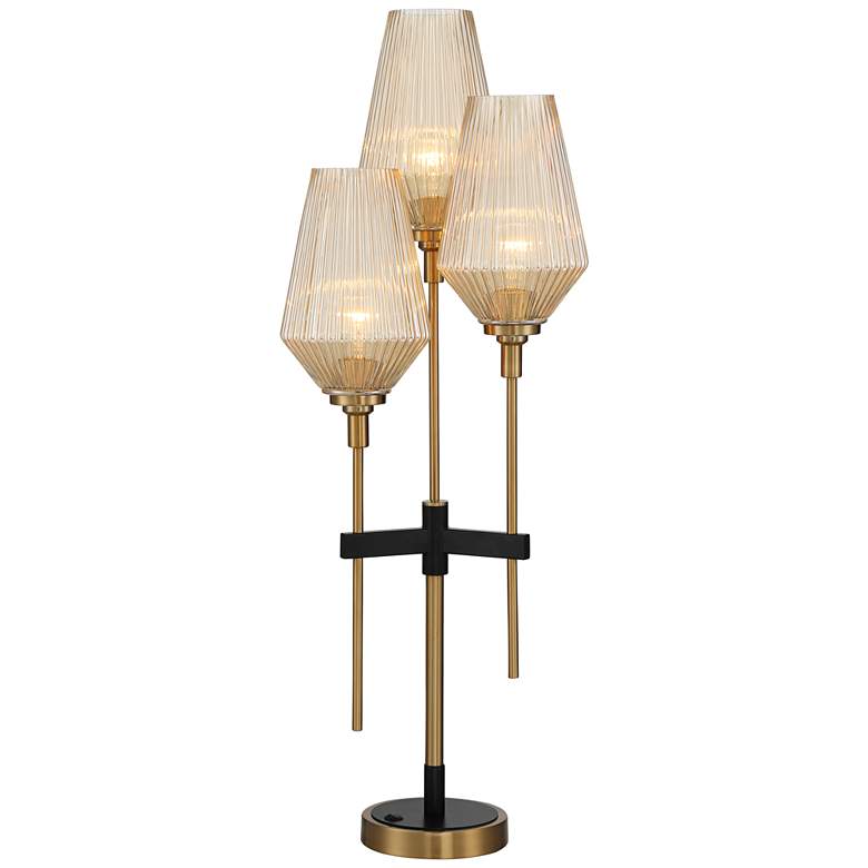 Image 2 Possini Euro Axiom 39 inch Brass and Glass 3-Light Modern Console Lamp