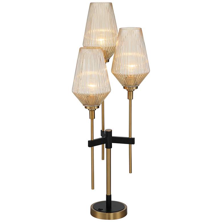 Image 7 Possini Euro Axiom 39" Brass and Glass 3-Light Modern Console Lamp more views