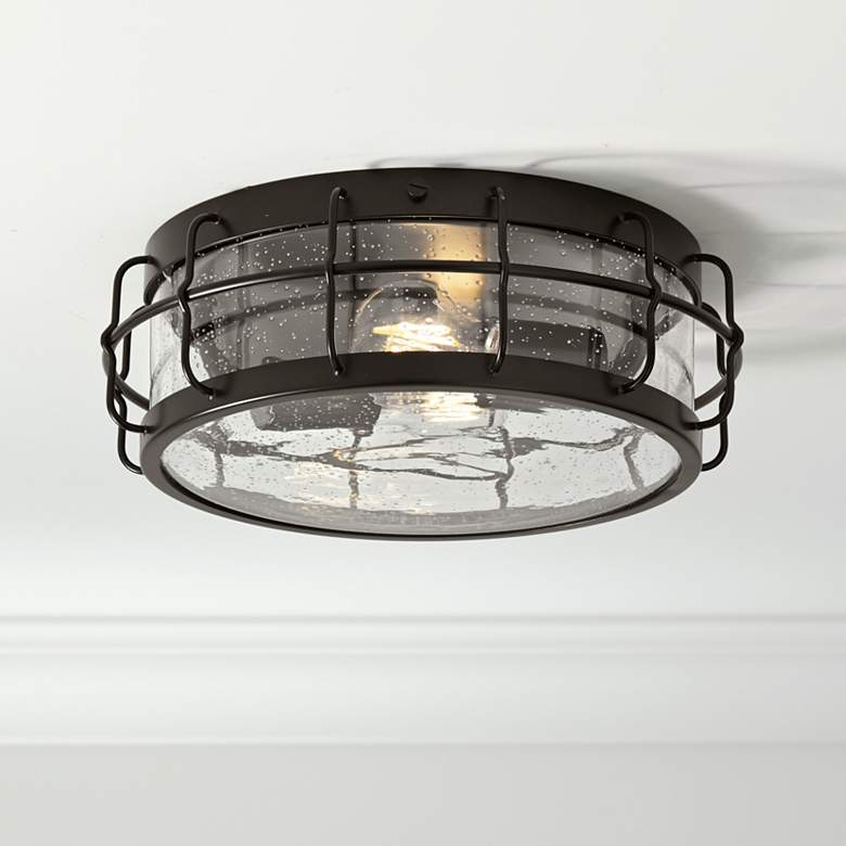 Image 1 Possini Euro Aya 13 1/4 inch Wide Bronze Caged Metal Ceiling Light