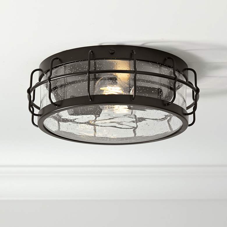 Image 1 Possini Euro Aya 13 1/4" Wide Bronze Caged Metal Ceiling Light