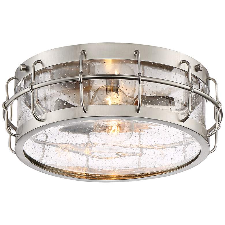 Image 2 Possini Euro Aya 13 1/4" Wide Satin Nickel Caged Metal Ceiling Light
