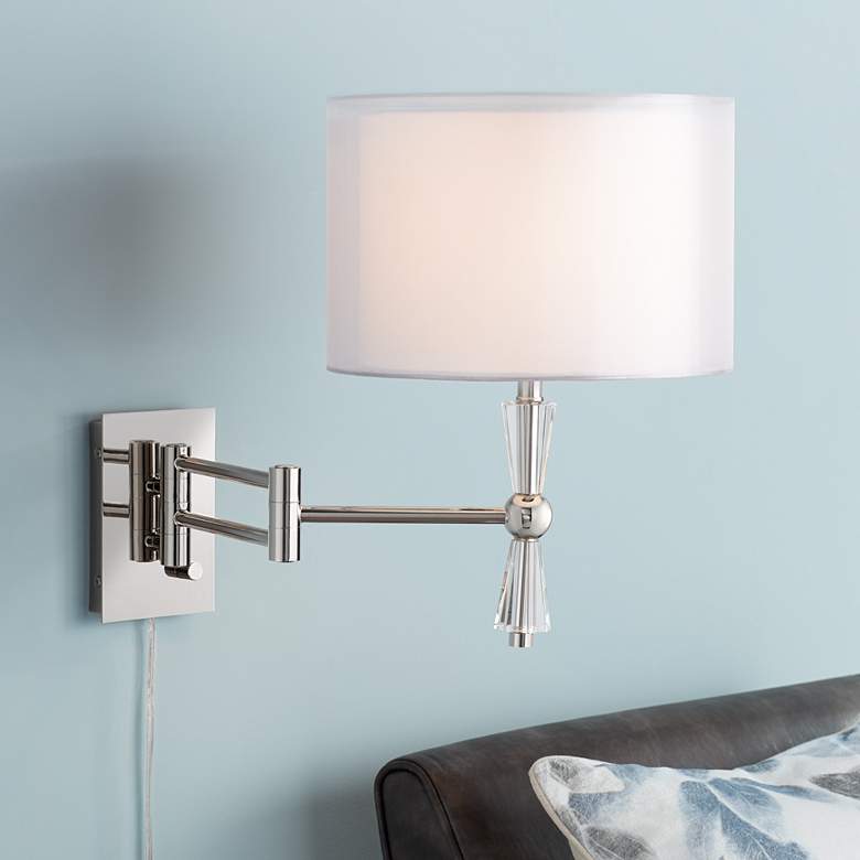 Image 1 Possini Euro Aydin Polished Nickel Swing Arm Wall Lamp