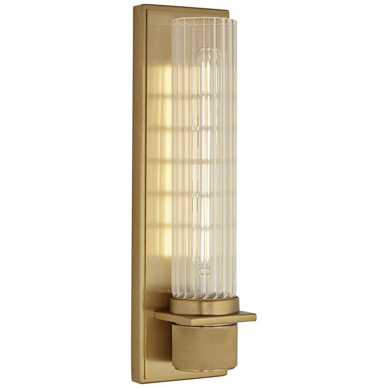 Image 3 Possini Euro Bailey 16" High Brass and Ribbed Clear Glass Wall Sconce