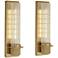 Possini Euro Bailey 16"H Brass and Ribbed Glass Wall Sconce Set of 2