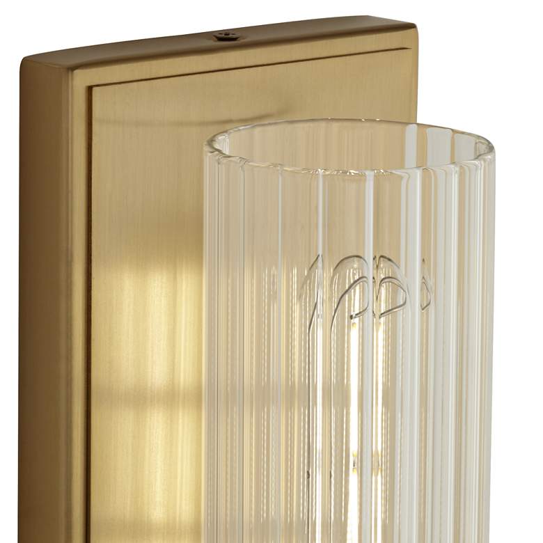 Image 5 Possini Euro Bailey 16"H Brass and Ribbed Glass Wall Sconce Set of 2 more views