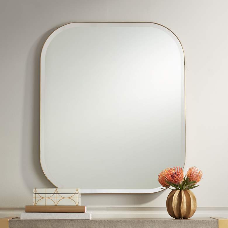 Image 1 Possini Euro Bailey 27" x 32" Brushed Gold Rectangular Mirror