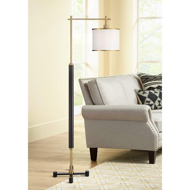 Image 1 Possini Euro Baird 62 inch Chairside Floor Lamp with Designer Double Shade