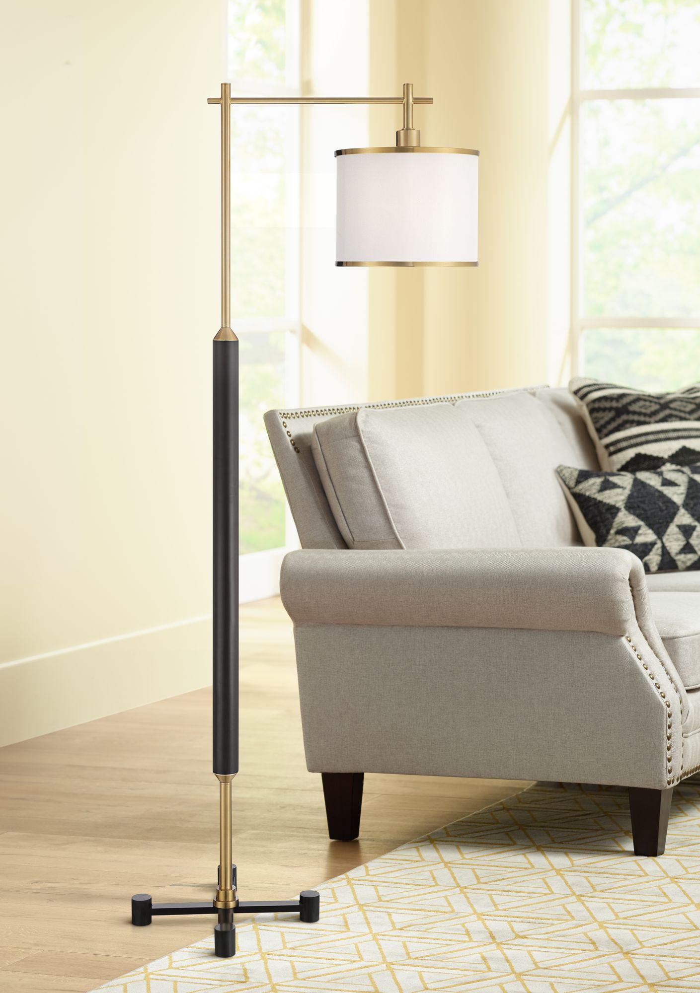 Possini Euro Baird Chairside Floor Lamp with Designer Double Shade