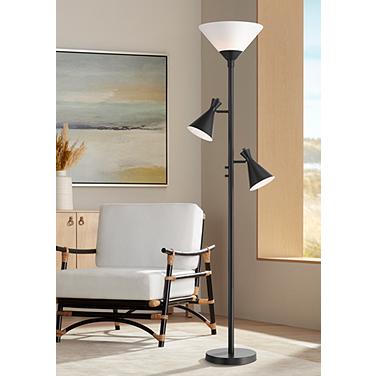 Possini Euro Ballard 72" Black Torchiere Floor Lamp with Side Lights