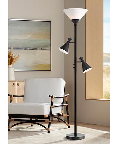 Possini Euro Ballard 72" Black Torchiere Floor Lamp with Side Lights