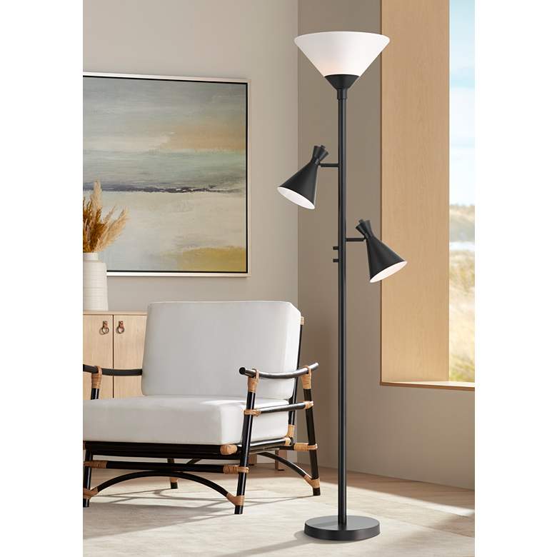 Image 1 Possini Euro Ballard 72" Black Torchiere Floor Lamp with Side Lights