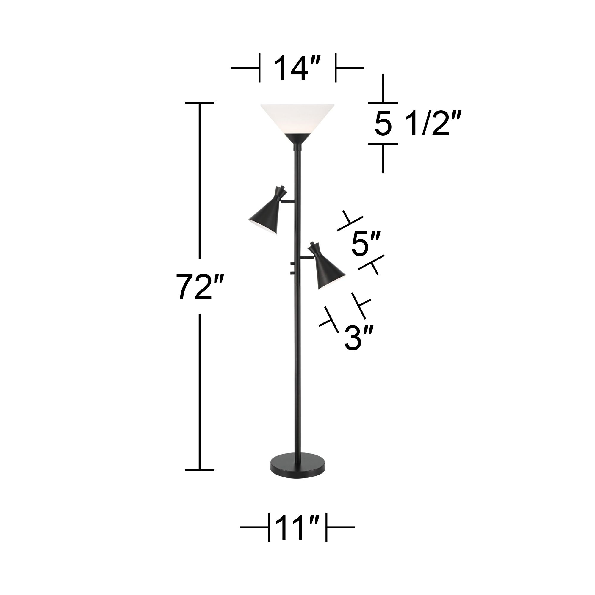 Possini Euro Ballard 72" Black Torchiere Floor Lamp with Side Lights