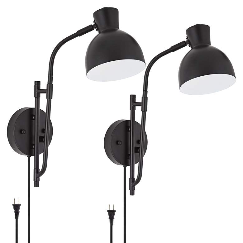 Image 1 Possini Euro Ballard Black Plug-In Swing Arm Wall Lamps Set of 2