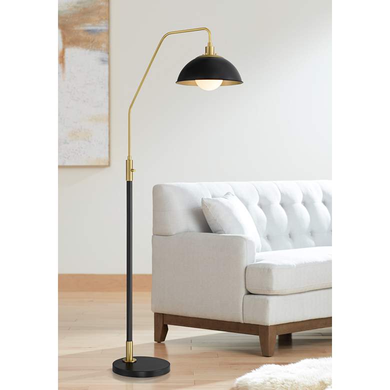 Image 1 Possini Euro Baltar 68 1/2" Dome Shade Brass and Black Arc Floor Lamp