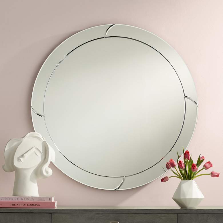 Image 1 Possini Euro Bander 32 inch Round Segmented Modern Wall Mirror