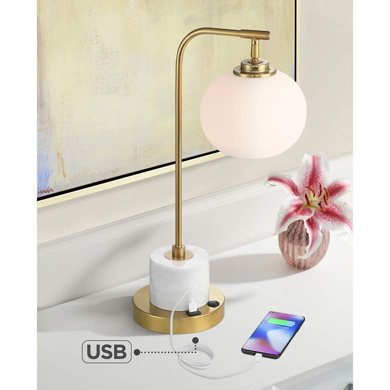 Image 1 Possini Euro Barclay 23 inch Warm Gold and Marble USB Desk Lamp