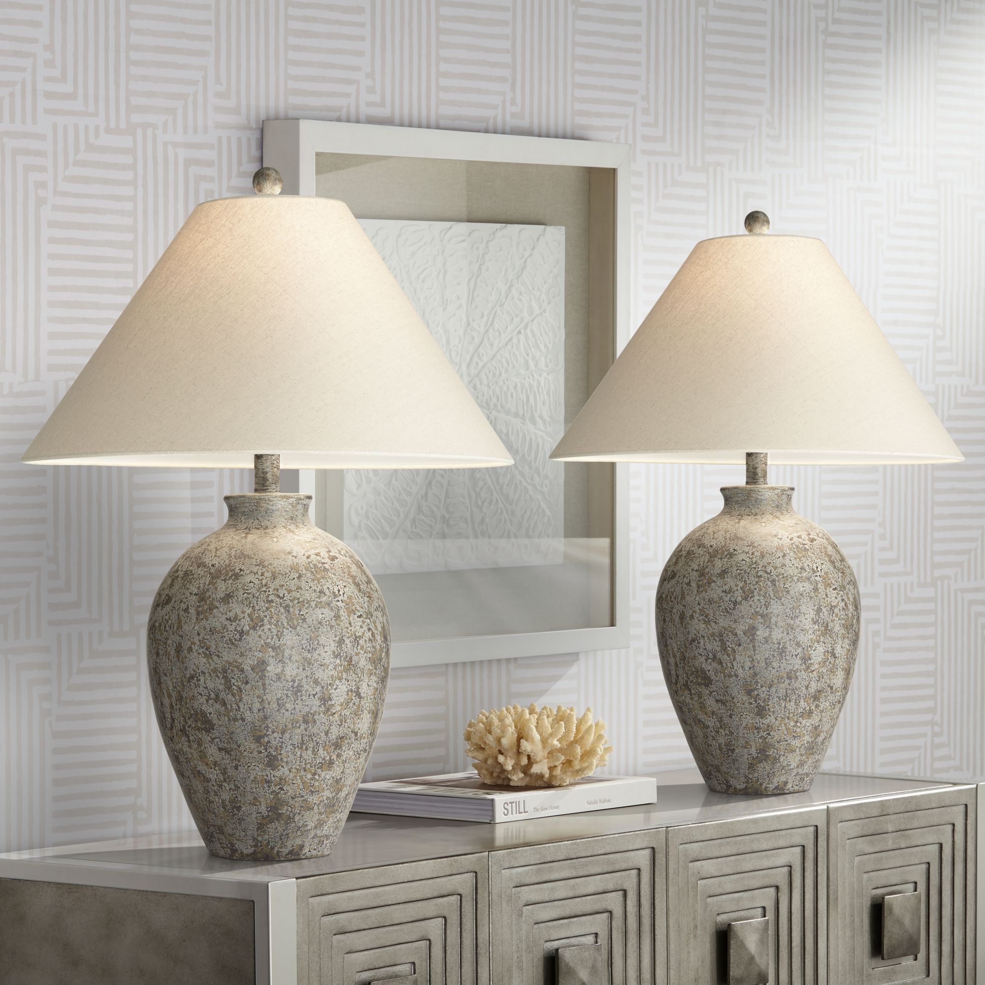 Image Possini Euro Bard 27" Coastal Modern Textured Gray Lamps Set of 2