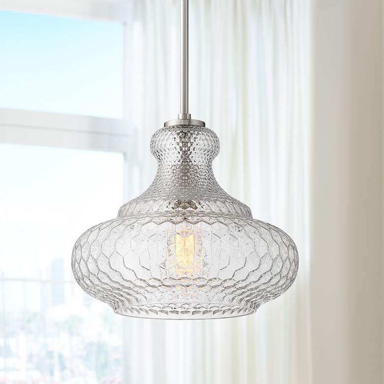 Image 1 Possini Euro Barnard 13 1/4"W Brushed Nickel and Glass Pendant Light