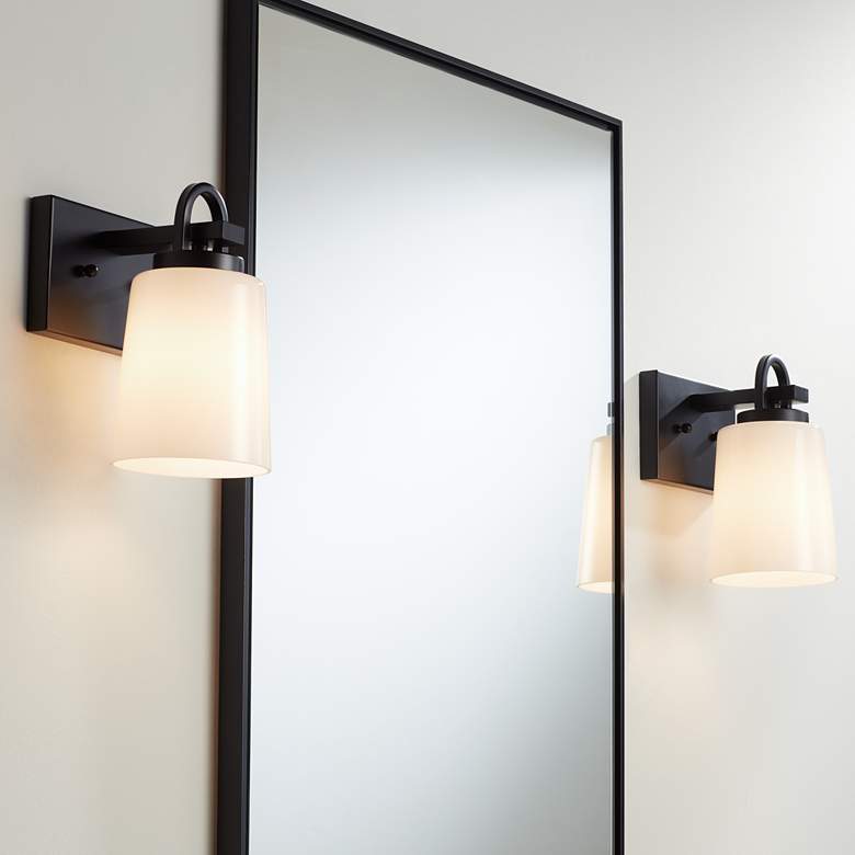 Image 1 Possini Euro Barnes 9" High Black Wall Sconce Set of 2