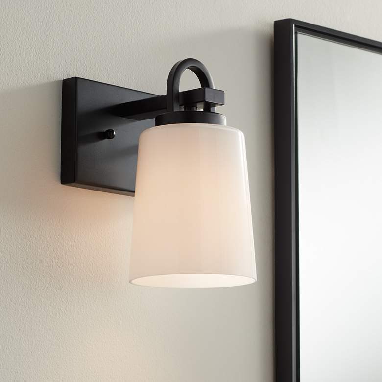 Image 1 Possini Euro Barnes 9" High Black Wall Sconce