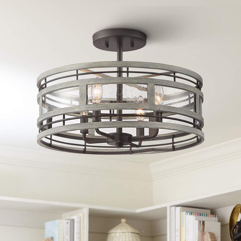 Image 1 Possini Euro Barnum 18" Wide Gray Wood Bronze Ceiling Light