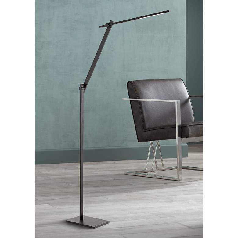Image 1 Possini Euro Barrett Adjustable Height Anodized Black Modern LED Floor Lamp