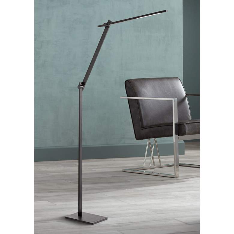 Image 1 Possini Euro Barrett Anodized Black Finish Modern LED Floor Lamp