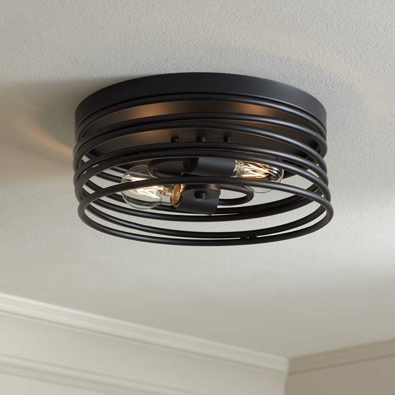 Image 1 Possini Euro Beardsley 13" Wide Black 2-Light Ceiling Light