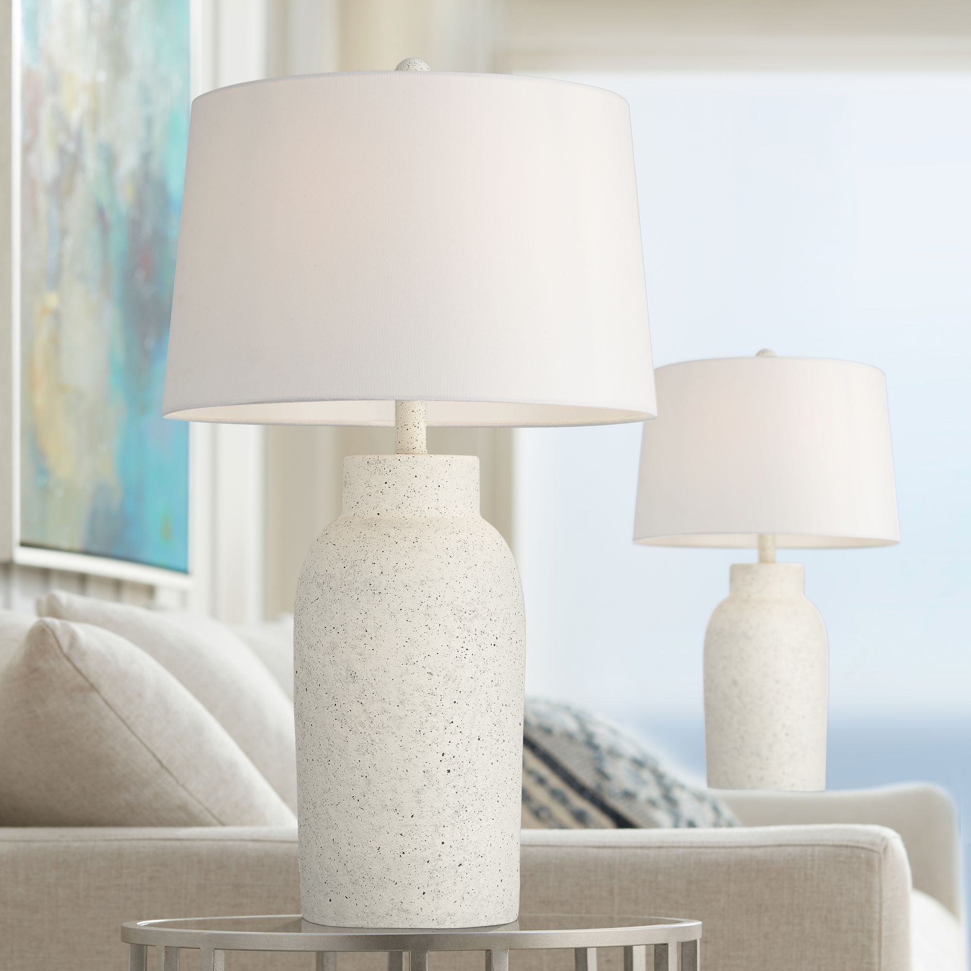 Possini Euro Beatty 27 1/2" Faux White Sandstone Table Lamps Set of 2